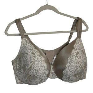 Cacique Lace Covered Lightly Lined Full Coverage Bra Size 44 DD‎ Beige Ivory